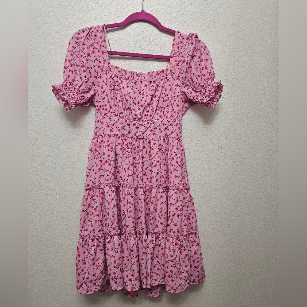 Blu Pepper Pink Floral Tiered Dress